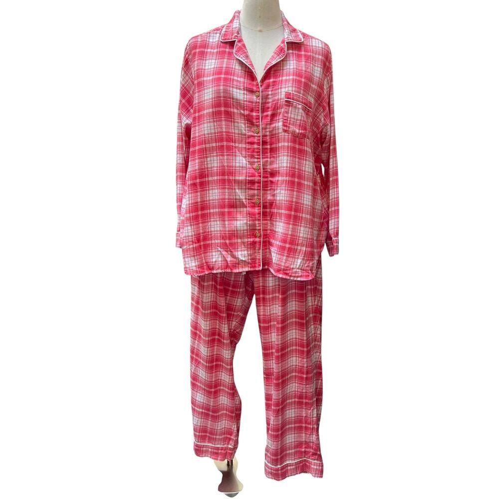 UGG Womens 3X Pink Plaid Flannel Pajama Set Button Front Sleepwear Lounge EUC